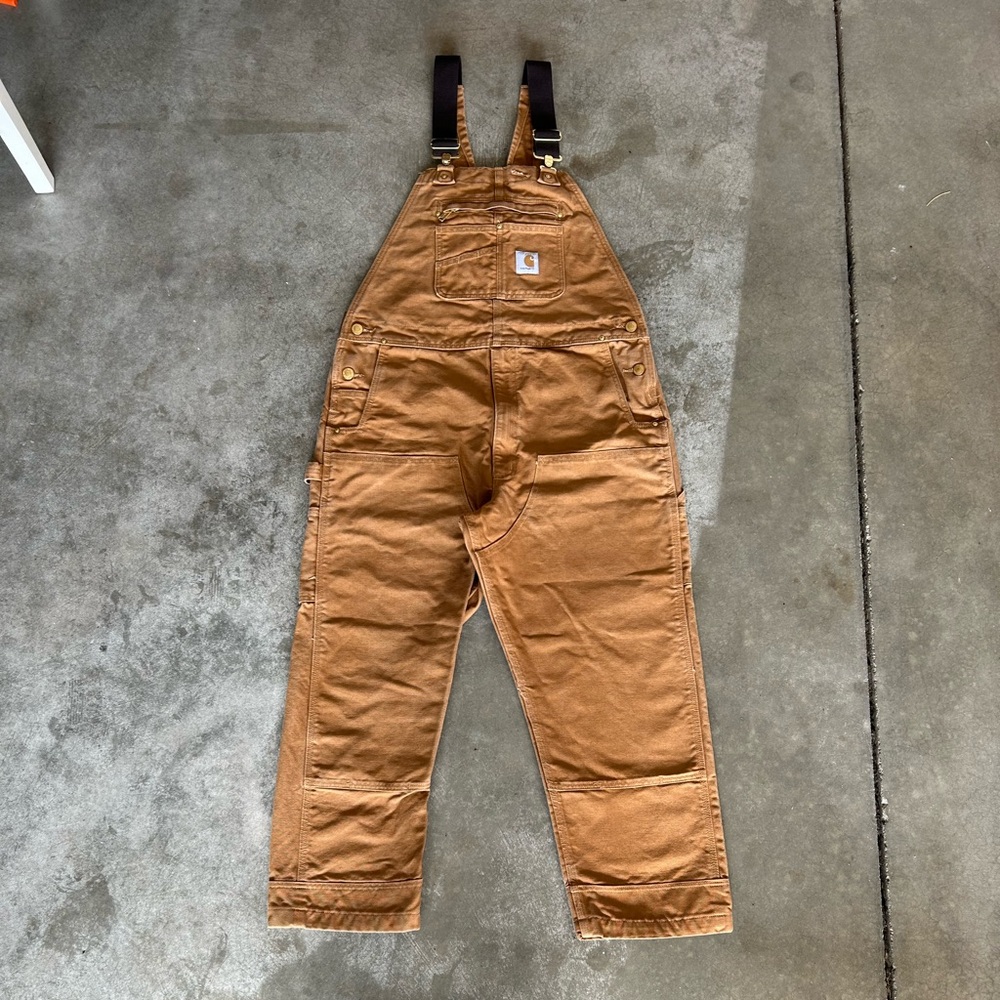 Carhartt Brown Duck Canvas Double Knee Bib Overalls 38x30 Workwear